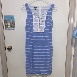 Talbots Blue and White Striped Dress with Lace Accent